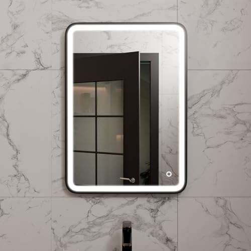 Harper & Harlow Vela Illuminated LED Bathroom Vanity Mirror, 500x700mm, Matt Black Frame, IP44, Adjustable Light Colour, Memory Function, Touch Control, Dimmable, Demister, Landscape or Portrait