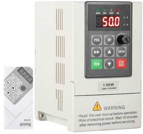 DEWIN Variateur de Fréquence, 1.5KW VFD Convertisseur de Fréquence Moteur Régulateur de Vitesse 220V Entrée Monophasé 380V Sortie Triphasée