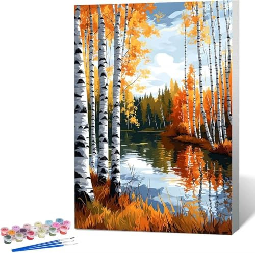 Fallen Malen Nach Zahlen Baum Malen Nach Zahlen Erwachsene Rahmenlos Paint by Numbers Kit, DIY Malen Nach Zahlen Kinder mit Pinseln und Acrylfarben, für Geschenke und Heimdekoration 60x80 cm S-U