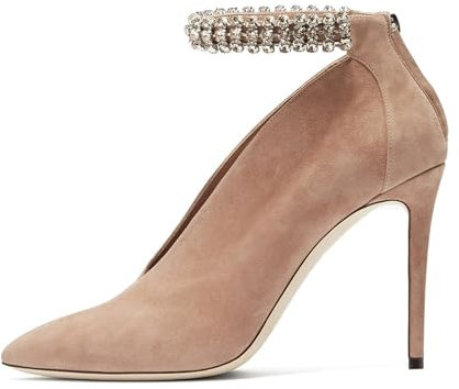 Rock88 Escarpins à Talons Aiguilles pour Femmes,Chaussures à Bout Pointu avec Bride à la Cheville et Fermeture Éclair à L'arrière,Talons Hauts pour Mariages et Soirées,Apricot,43