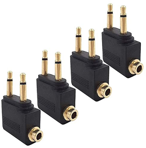 Losueeun 4Er-Pack Flugzeug-KopfhöReradapter, Airline-Flugzeug-Flugadapter für KopfhöRer, Vergoldeter 3,5-Mm-Klinkenstecker