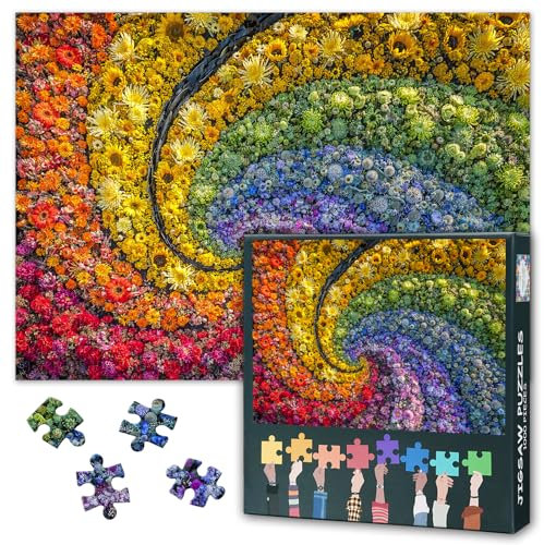 Rainbow Flowers - 1000 Piece Jigsaw Puzzle for Adults Colorful and Complex Floral Pattern Puzzle Impossible Hard Difficult Challenging Jigsaw Puzzles Coolest Adult Puzzles Unique Gift
