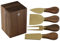 GlimNova Magnetic Cheese Knife Set with Acacia Wood Stand - 4-Piece Stainless Steel Set with Storage Block - Includes Knife, Fork, Spreader & Shovel - for Charcuterie Boards (Gold)