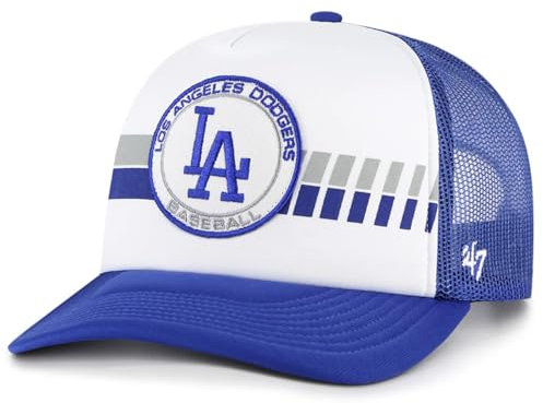 47 Brand LA Los Angeles Dodgers Cooperstown Foam Front Trucker Cap, Adjustable Snapback Hat Blue, Blue, One size
