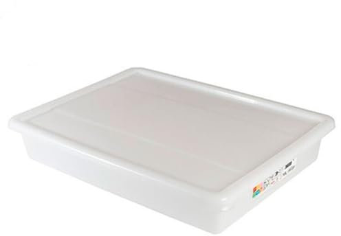 Tradineur - Pack de 4 bandejas frigoríficas de Almacenamiento con Tapa, N.º 7 - HG, plástico, Reutilizables, Guardar Alimentos, Fabricadas en España (Blanco - 15 litros - 55,3 x 41 x 9,3 cm)