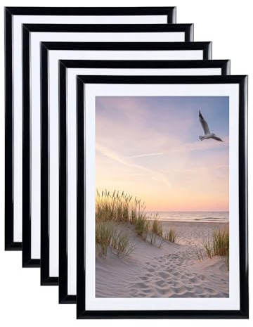 IDEAL TREND Set Bilderrahmen 21x29,7 DIN A4 Fotorahmen aus Kunststoff Bilder Foto Posterrahmen Collage Wanddeko AC-6: Farbe: 5er Pack Schwarz