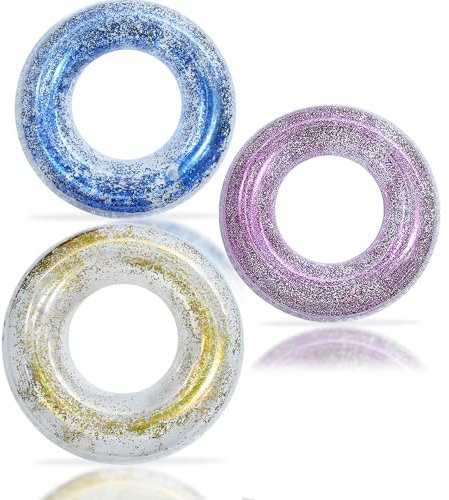 Schwimmring für Erwachsene Kinder, 3Pcs Glitzer Schwimmreifen Aufblasbar-Ring mit 90cm Durchmesser,PVC Pool Aufblasbar Schwimmen Ring für Mädchen Schwimmbad Wasser Outdoor Spielzeug Party Zubehör
