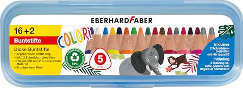 EBERHARD FABER 511429 - Buntstifte Set Colori, 16 dicke Farbstifte und 2 Schreiblernstifte B