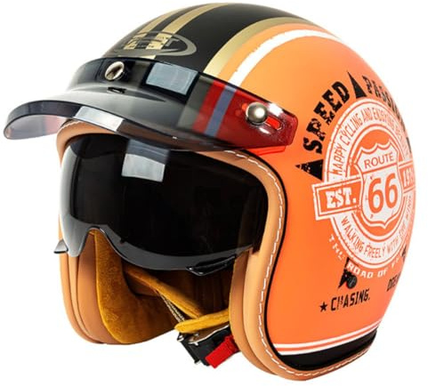 Retro Oldtimer Halbschale Jethelm Motorrad-Helm Mit Sonnenblende 3/4 Rollerhelm Cruiser Motorradhelm Halbschalenhelm DOTECE-Zulassung Offener Helm Für Damen Herren 5,M:57-58CM