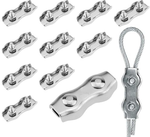 Gebrazy Lot de 12 serre-câbles M4 Duplex - En acier inoxydable 304 - Pour câble métallique de 4 mm - Tendeur de corde à linge - Fixation M4