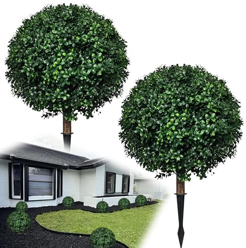 2er-Set Künstliche Buchsbaumkugel mit Erdspieß Ø40 cm, Kunstpflanze UV-beständig, Plastik Künstliche Pflanzen im Topf, Fake Formschnitt wie echt für Schlafzimmer Büro Garten Deko (Grün)