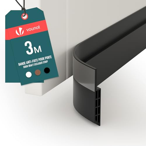 VOUNOT® Bas de Porte Isolant 300cm Découpable Boudin de Porte Coupe-Froid Anti Courant d’air Isolation Phonique Anti Bruit Joint Universel pour Entrée et Maison Noir