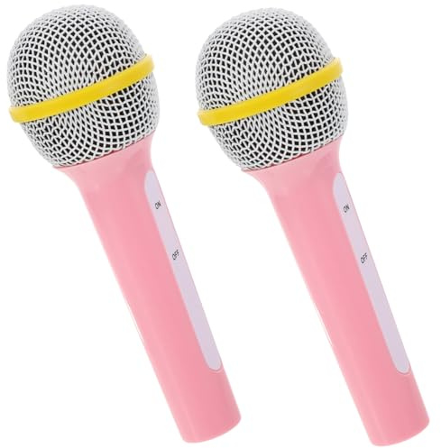 Hohopeti 2Pcs Simulation Microphone Bright Color Pretend Play Props for Birthday Parties Camping Plastic Pink Microphone Playthings for Role Playing and Photo Props