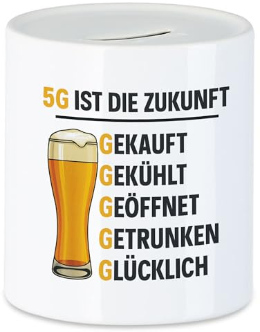 Hey!Print Spardose Bier Spruch 5G ist die Zukunft – Lustige Männergeschenkidee für Bierfans