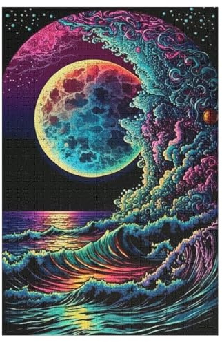Puzzles Für Erwachsene Und Kinder, bunt Waves -Puzzle, 1000 Teile, Kreative Holzpuzzles, Geschenke （78×53cm）
