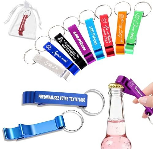 QSZ 10-100 Décapsuleur Porte Cle Personnalisé en Aluminium | Personnalisable Decapsuleur avec Texte Icônes Name Approprié Cadeaux pour Fêtes Anniversaires Mariages Activité