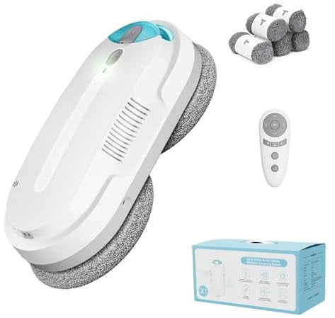HIXZAP Robot Nettoyeur de fenêtre avec Jet d'eau à pulvérisation ultrasonique bidirectionnelle et réservoir d'eau de 85 ML - Robot de fenêtre avec Forte Puissance d'aspiration (Blanc)