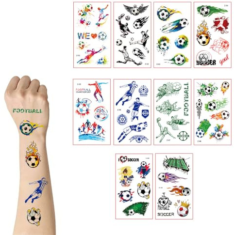 Fußball Tattoos,10 Blätter Wasserfarben Fußball Temporäre Tattoos(A)