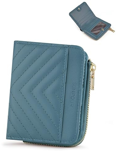 Sunpour Portemonnaie Damen Klein RFID-Schutz, Slim Wallet Vintage-Leder (Hellblau)