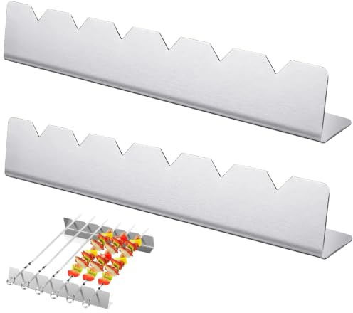 Persiiious 2 Stück Grill Spieße Rack, Edelstahl Spieße Halte, für 6, Schaschlik Aufsatz, 30 * 4.5 * 3cm Grillspießhalter aus Edelstahl, für Gasgrill, Holzkohlegrill, Outdoor-Grill
