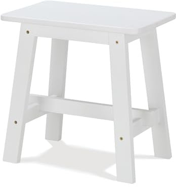 KHG Hocker Sitzhocker Flur Garderobenhocker Holzhocker 29x45x29 cm - Gummibaum Holz Massiv bis 110 kg belastbar - Pflanzenhocker Landhausstil Weiß lackiert