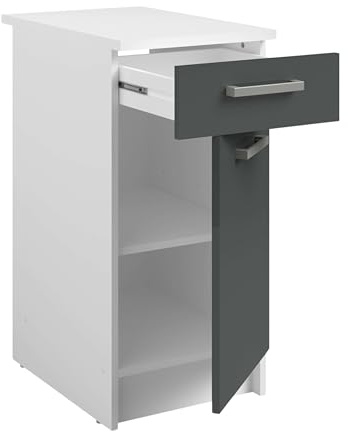 Miroytengo Meuble de cuisine bas modulaire inférieur Vetro 1 tiroir 1 porte Gris brillant et blanc 40 x 84 x 60 cm