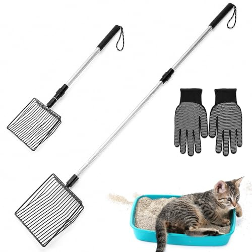 Simsky Hühnerstall Schaufel 3 in 1, Siebschaufel und Kotschaufel, Einstellbar, für Hühnerstall und Katzenklo, Trennung von KOT und Schutt