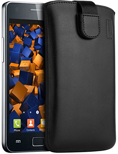 mumbi Echt Ledertasche kompatibel mit Samsung Galaxy S2 / S2 Plus Hülle Leder Tasche Case Wallet, schwarz
