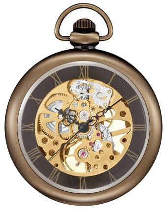 ShoppeWatch Taschenuhr mit Kette Herren | Taschenuhr Mechanisch Handaufzug | Offenes Zifferblatt Transparentes Uhrwerk, Taschen Uhr und Kette | Steampunk Kostümzubehör der1920er-Jahre PW12