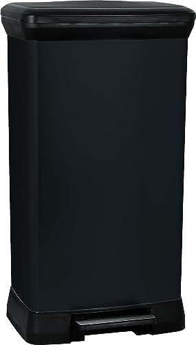 Curver Poubelle Rectangulaire à pédale Decobin 50L - Fermeture Douce - Aspect Métal - Pour Cuisine, Bureau, Salle de Bain - 39 x 29 x 73 cm - Métal Noir - Recyclé(version précedente)