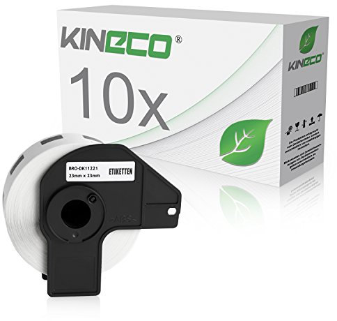 Kineco 10x Quadratische Etiketten kompatibel für Brother DK11221 - je 1000 Stück 23mm x 23mm P-Touch QL-1050 1060N 500 550 560 570 580 700 500 A BS BW 560 VP YX 580N 650TD 710W 720NW