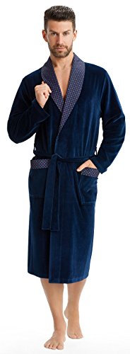 LEVERIE Peignoir de Bain/Sauna Classe Homme en Coton avec col châle en Contraste, Bleu Saphir, XXL