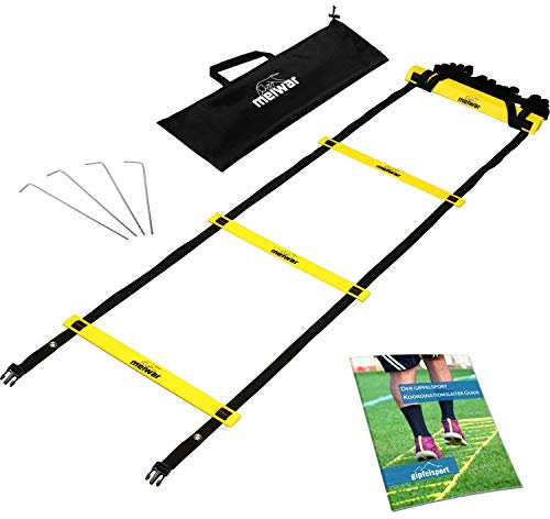 meiwar Koordinationsleiter 6m - Trainingsleiter Set I Agility Ladder mit robusten Sprossen für Koordinationstraining, Fussball Training | gelb 6m