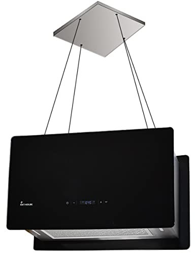 KKT KOLBE Dunstabzugshaube 60 cm Umluft | Inselhauben freihängend | Deckenmontage | Edelstahl | Schwarz Glas | SensorTouch Bedienung | CUBE60S