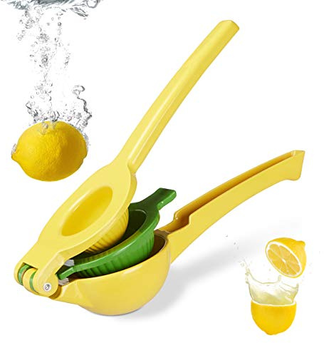 Relaxdays Zitruspresse manuell, stabile Fruchtpresse 2in1 für Zitronen und Limetten, Bar, HxBxT: 5,5 x 7,5 x 22 cm, gelb