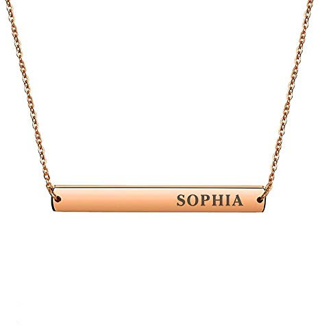howson london Personalised Bar Necklace Name Engraved Necklace in Silver, Rose, Gold Plated Custom Any Text Free Engraved UK Stock Gifts for Christmas(Champagne Gold)
