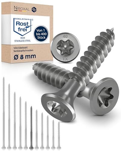 Holzschrauben Torx Schrauben 8x120 Edelstahl V2A rostfrei Spanplattenschrauben für Holz Teilgewinde 8mm stark 120mm lang 200 Stück Edelstahlschrauben Holz A2