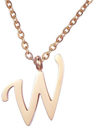 Morella Damen Halskette mit Buchstabe W Anhänger Edelstahl Rosegold in Schmuckbeutel