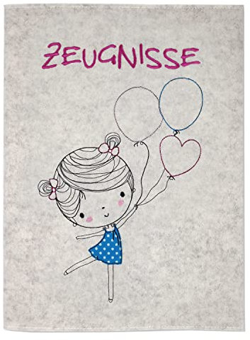 Goldi-Design Zeugnismappe Mädchen mit Luftballons 100% Wollfilzumschlag und Sichtbuch DIN A4 mit 20 Hüllen
