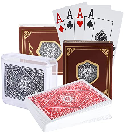 Two Decks Of Poker Cards, Waterproof Pvc Playing Cards, Black & Red | Plastic Coated, Matte Finish, 88 x 63 mm, 2 Decks with Jokers, for Poker Nights, Magic Tricks and Travel