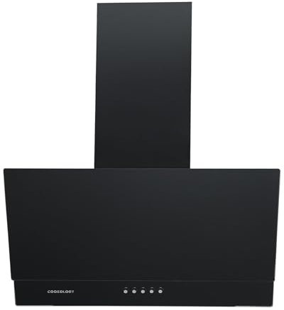 Cookology CHA600BK/A 60cm Angled Glass Extractor Fan, Designer Chimney Wall Mounted Cooker Hood, 3 Speed Settings and 315m/3 Per Hour Extraction Rate with LED Lights - In Black