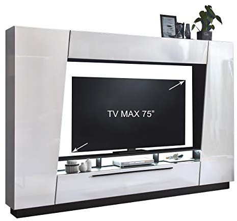 Homeface MEDONA VA Wohnkombination 4-Teilig - Modern - Front: MDF Hochglanz - Farbe: Weiß - TV Wand - B/H/T: 275, x 194,5 x 40