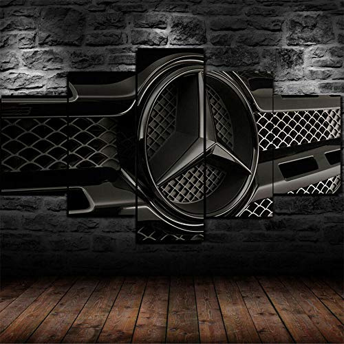 GSDFSD Bilder Wandbild 150x80cm Leinwandbild 5 TLG Kunstdruck Mercedes-Symbol modern Wandbilder XXL Wanddekoration Design Wandkunst 5 Stücke Leinwand Wohnzimmer Dekoration