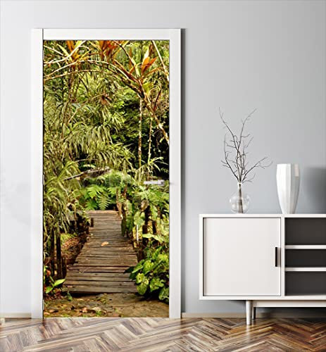 MyMaxxi - Tür bekleben mit Türtapete Türposter Türfolie Selbstklebend 90x200 Dschungel - Tür verschönern mit Türfolie - Türaufkleber Türklebefolie Pflanzen Palme Wald