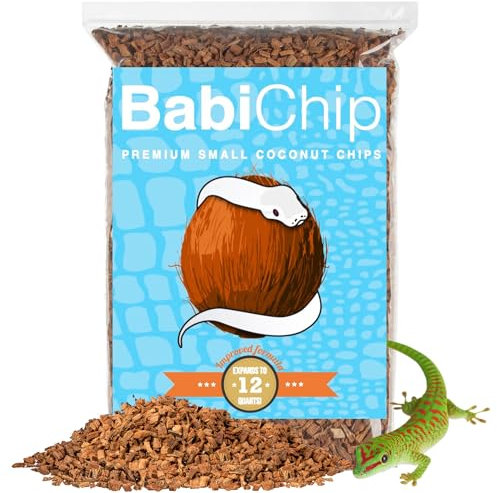 BabiChip Kokosnuss-Chip-Substrat für Reptilien, lose kleine Größe, Kokosnuss-Schalen, Einstreu für Kugelpythons, andere Schlangen, Schildkröten, Geckos, Frösche oder Eidechsen-Terrarium-Tanks