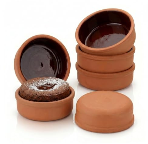 Hakan Hitit Clay Bowl Set of 6, Terracotta 4.5-inch Bowls, 8.5 Oz Glazed Inside Ancient Pottery, Cooking Clay Bowls in Box, Turkish Clay Yogurt Pots, Earthenware for Mexican Dishes, 6 Pcs, 250 cc