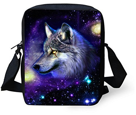Biyejit Kuriertasche, Umhängetasche, Umhängetasche, Handbgas Sling Sling Satchel mit verstellbaren Trägern, Wolf Sternenhimmel, Einheitsgröße