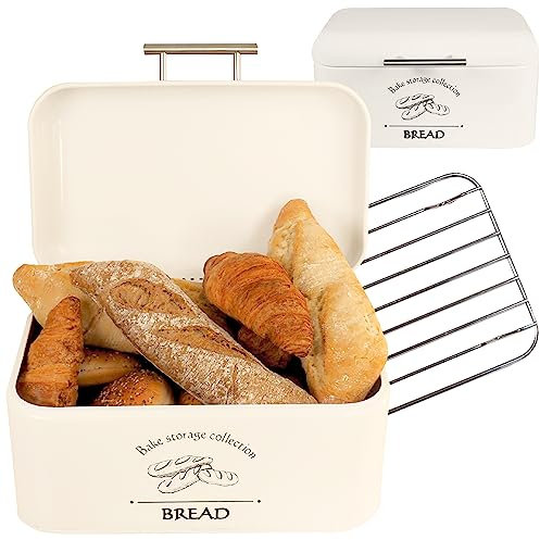 Cream Bread Bin | Retro Bread Box | Matches Decor & Fits 1 Loaf Perfectly | Keeps Bread Fresh Longer | with Cooling Tray | Cream Kitchen Accessories | Metal Bin with Lid | Closes Perfectly | by Gadgy