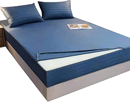 Coprimaterasso Lenzuola Con Angoli Con Cerniera Tinta Unita , Cotone – Singolo, Matrimoniale Custodia Materasso ,150/180*200CM Una Piazza E Mezza Copri Materasso. ( Color : A , Size : 120*200+15CM )