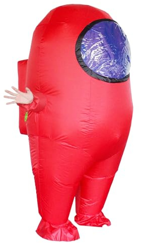 MXoSUM Amon Us - Disfraz inflable para adultos, divertido traje espacial de Halloween, figuras de astronauta para adultos fanáticos del juego (rojo)